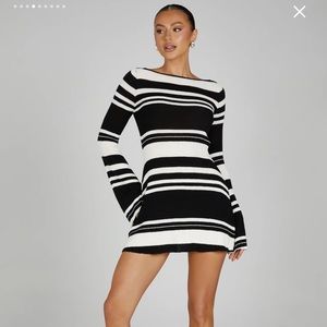 Meshki ZAHRA Long Sleeve Open Back Mini Knit Dress - Black/White